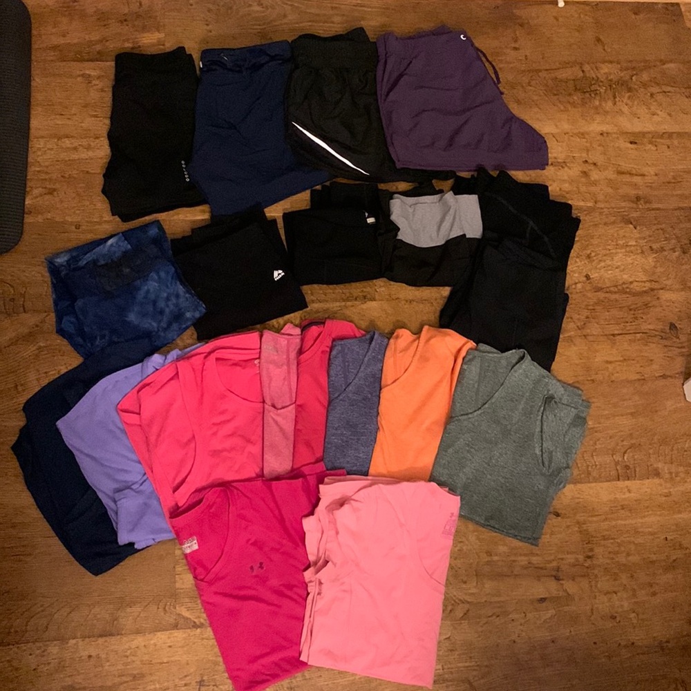 Womens size medium running shorts, leggings, and tanks/short sleeves